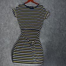 Banana Republic T Shirt Dress Womens  Medium Blue Yellow Stripe Stretch Tie Belt