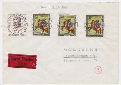 BRD Eilzustellung-Brief MiF Berlin 164,3x158 Schweinfurt 22.10.1958 rs.Bahnpost. - Bild 1 von 4