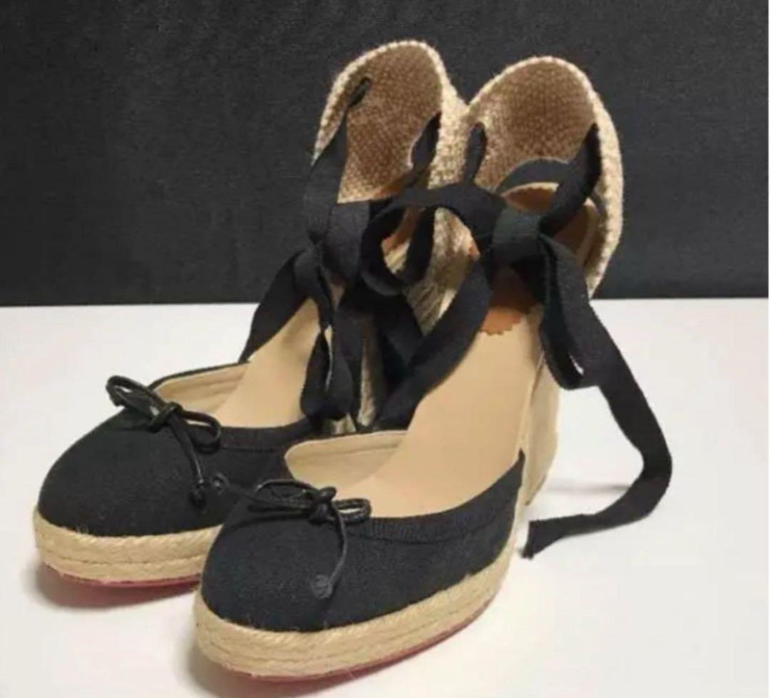SAOLA Christian Louboutin espadrillas sandali zeppa cravatta nastro EU 38 US 7 5 suola rossa