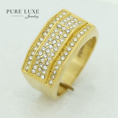 Men's Stainless Steel Brilliant Cubic Zirconia,Rings #7-12*Solid Gold plated Box