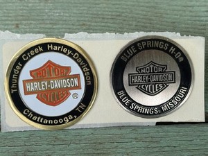Thunder Creek HD Blue Springs Harley Davidson Tenn/MO  2 Stick-on metal Badges