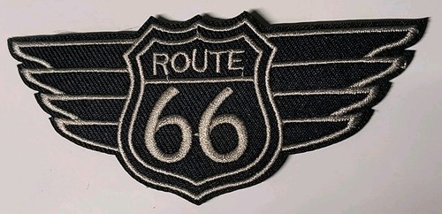 BLACK - Historic Route 66 WINGS Iron-On Highway Road Sign Shield Applique Patch - Picture 1 of 6