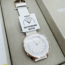 SEIKO Metronome Watch SMW002A Monotone White Gold Analog Leather Band Japan