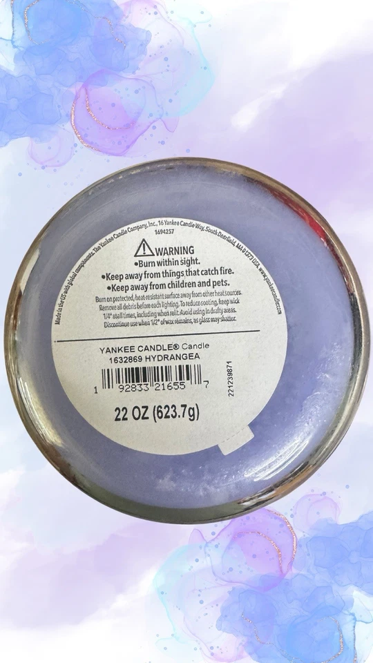 Tarro grande Yankee Candle Hydrangea etiqueta favorita de devolución Foto 4 de 4