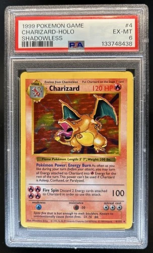 1999 Pokemon Shadowless Charizard Holo #4/102 PSA 6