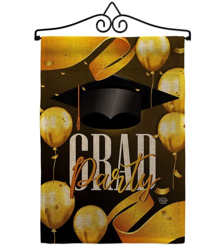 Grad Party Burlap Garden Flag Set Wall Hanger Education Graduation Celebratio...