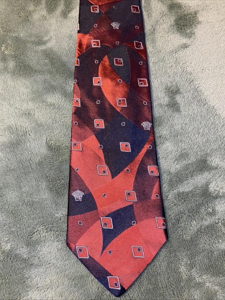 LIMITED RARE VERSACE TIE MENS VINTAGE MEMORABILIA 80s/90s SILK ORANGE/BLACK - Image 2 of 3