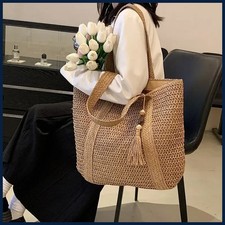 Women Straw Woven Handbag Beach Tote Top Handle Shoulder Casual Bag