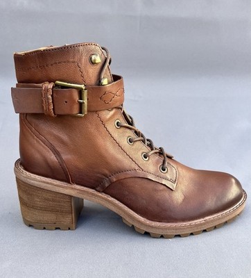 Zodiac Gemma Block Heel Lace Up Combat Boots Brown Leather Women's Size 11 US