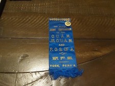 1893 York PA Patriotic Order Sons of America P.O.S. of A., OUAM & Jr OUAM Ribbon