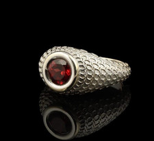 Garnet Sterling Silver Ring , Unique Textured Band, January Birthstone Ring