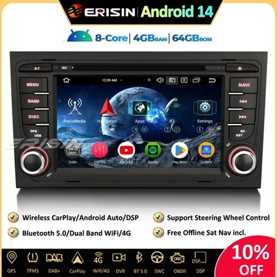 64GB Android 14 Autoradio GPS TNT CarPlay DAB+ DVD For Audi A4 S4 RS4 Seat Exeo - Photo 1/4