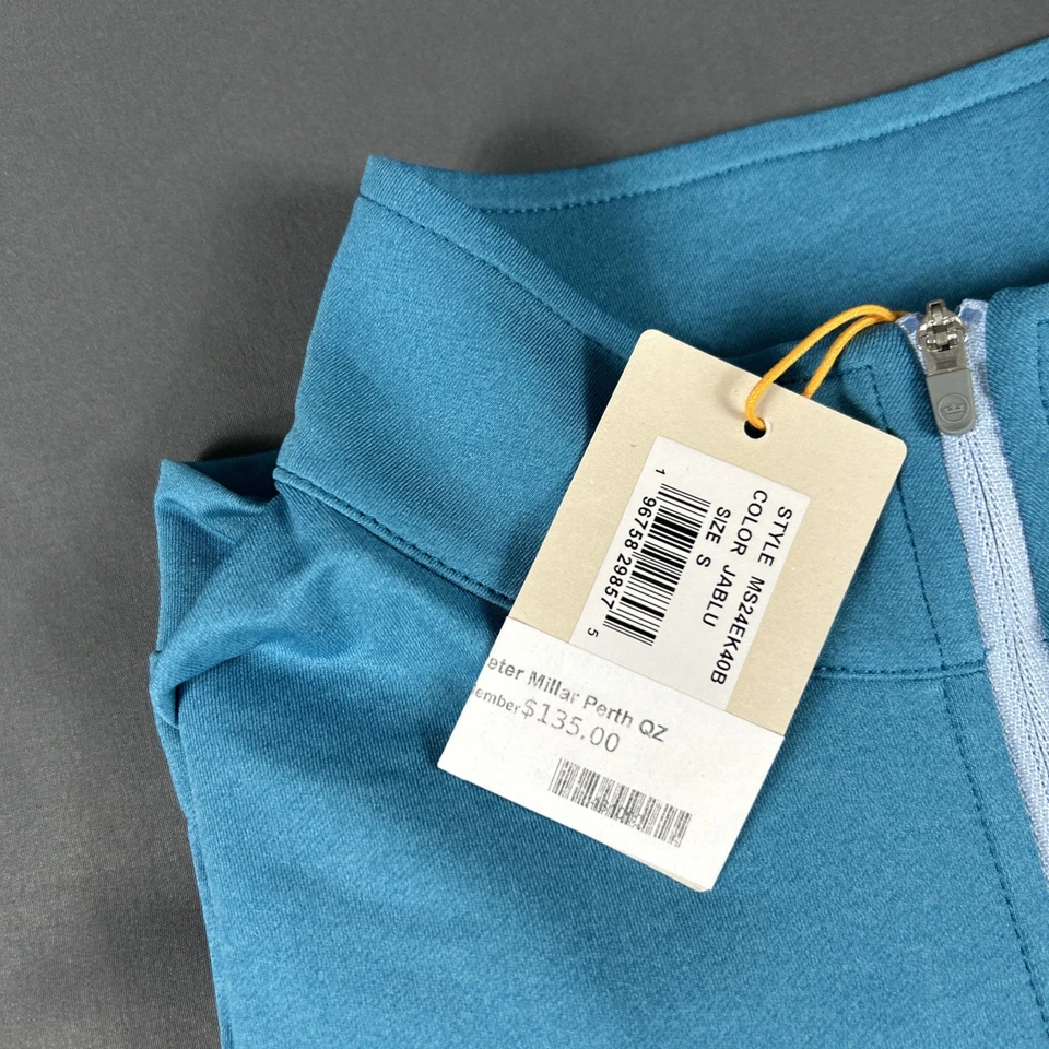 Peter Millar Golf Pullover Crown Sport Chest Logo 1/4 Zip Small Blue MSRP $135 - Image 3 of 4
