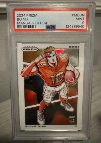 PSA 9 2024 Panini Prizm Bo Nix Manga Vertical RC Broncos
