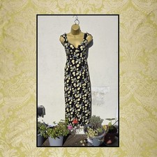 ASOS Size 10 Black Yellow Lemon Print Sweetheart Summer Holiday Beach Maxi Dress