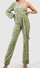 Green Sequin One Shoulder Jumpsuit Size 12 Never Worn