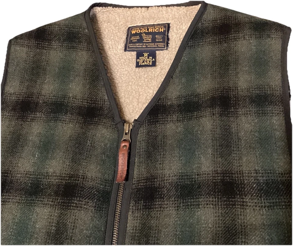 Chaleco de hombre VNT rico en lana verde a cuadros Sherpa forrado de lana mediano Foto 2 de 4