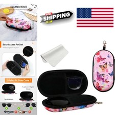 Pink Butterfly Eyeglasses Case with Hard Shell Protection for Travel and Storage