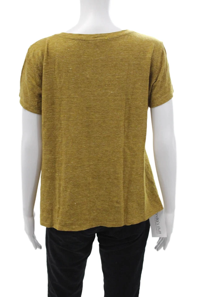 Camiseta Eileen Fisher Feminina Marrom Linho Orgânico Decote V Manga Curta Tamanho M - Imagem 3 de 4