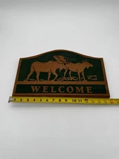 Rustic modern Twin MOOSE welcome Sign Green And Wood