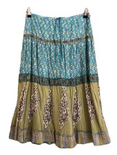 PURE SILK GYPSY SKIRT VINTAGE WAREHOUSE TIERED LINED MIDI BOHO FESTIVAL UK 10