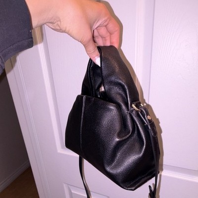 POLÈNE Black Pebbled Top Handle Crossbody Bag Gold Hardware Magnetic, Small
