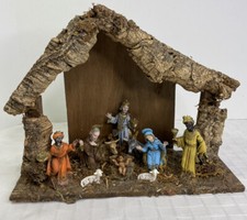 Nativity Set Italy 15-Pc Set Rustic Stable Acrylic Figurine Christmas Vintage