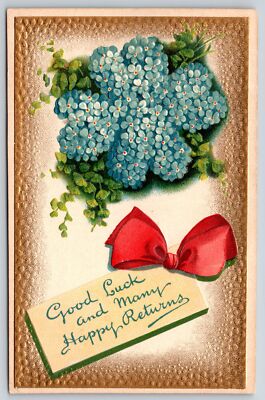 Greetings~Good Luck & Happy Returns~Forget Me Nots~BB London Vintage Postcard