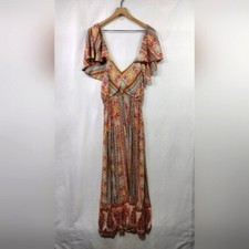 Sky and Sand V-Neck Artsy Dress Women's M Multicolor Bobo Retro 90s Cottagecore