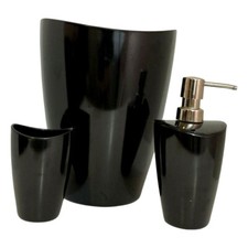 Black Acrylic Plastic Bathroom Accessory Set Dispenser, Trash Can  Tumbler
