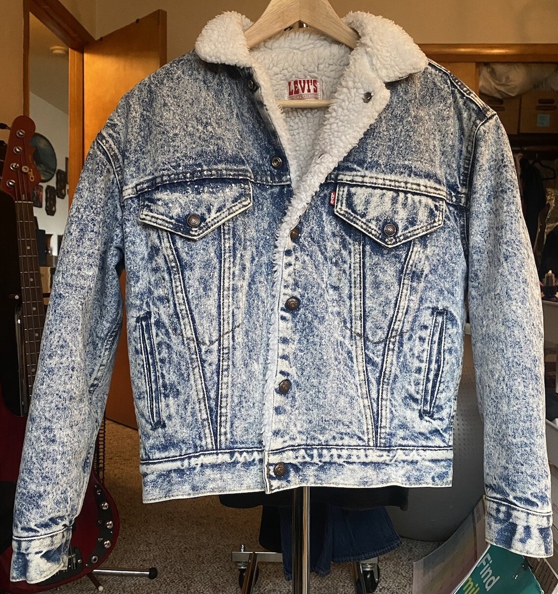 Vintage Womens Levi's Sherpa Acid Wash Trucker Jean Denim Jacket