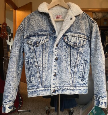 Vintage Womens Levi's Sherpa Acid Wash Trucker Jean Denim Jacket