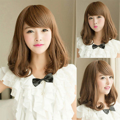 Brown Straight Wavy Curly Medium Long Women Lady Cosplay Party