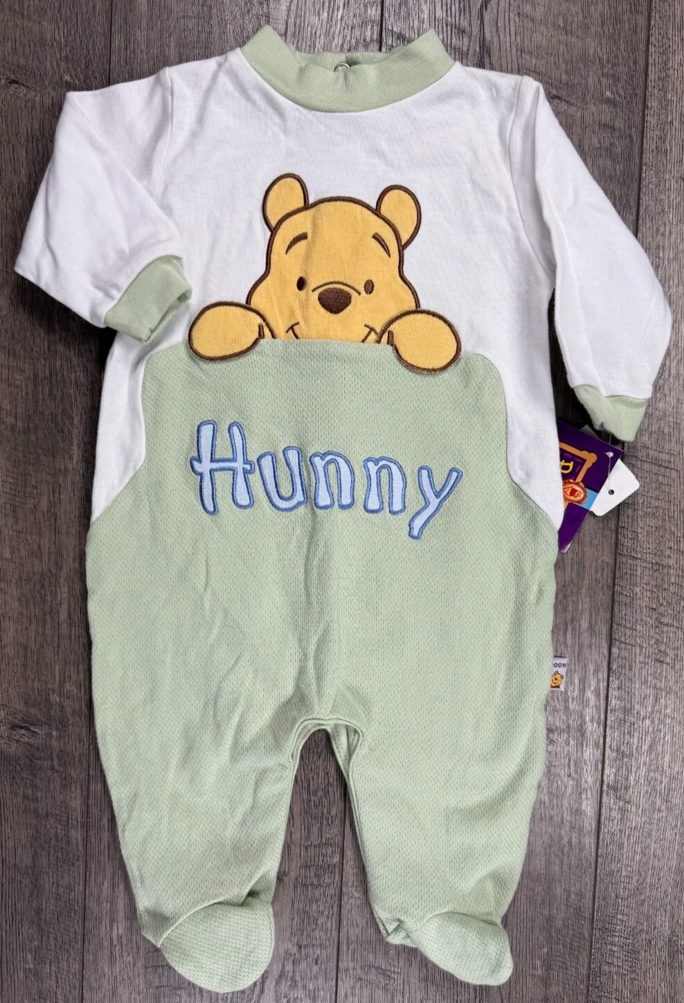 Baby Boy Clothes New Vintage Pooh 3 Month Green Hunny Pooh Footed Outfit