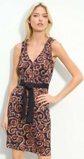 Tory Burch Nicola Navy Sapello Silk Jersey Sash Belt Dress L #385