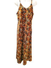 Sarah Bentley Satin Nightgown Brown Black Floral Animal Print Womens Medium