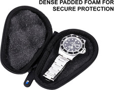Travel Watch Case Single Watch Box Zipper Gift for Men Ballistic Shockcase Black