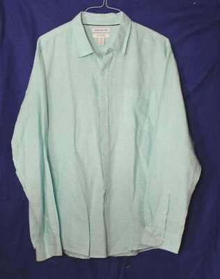 AMAZON ESSENTIALS LINEN SHIRT men's size XXL mint green white check long sleeve