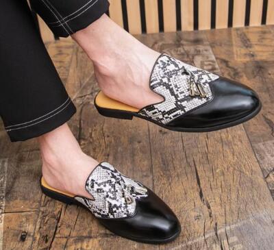 Men Round Toe Slippers Flats Wing tip Faux Leather Summer Dress Fashion Shoes