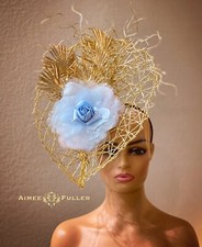 Aimee Fuller Kentucky Derby Hat Royal Ascot Fascinator Hat Gold Baby Powder Blue
