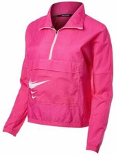 Nike Women's Swoosh Half Zip Pink/White Running Jacket CU3254 Sizes S/M/L/XL