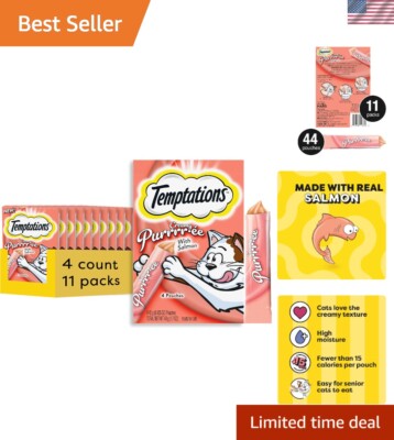 Squeezable Salmon Cat Snacks - 1.7oz Pouches for Senior and Adult Cats