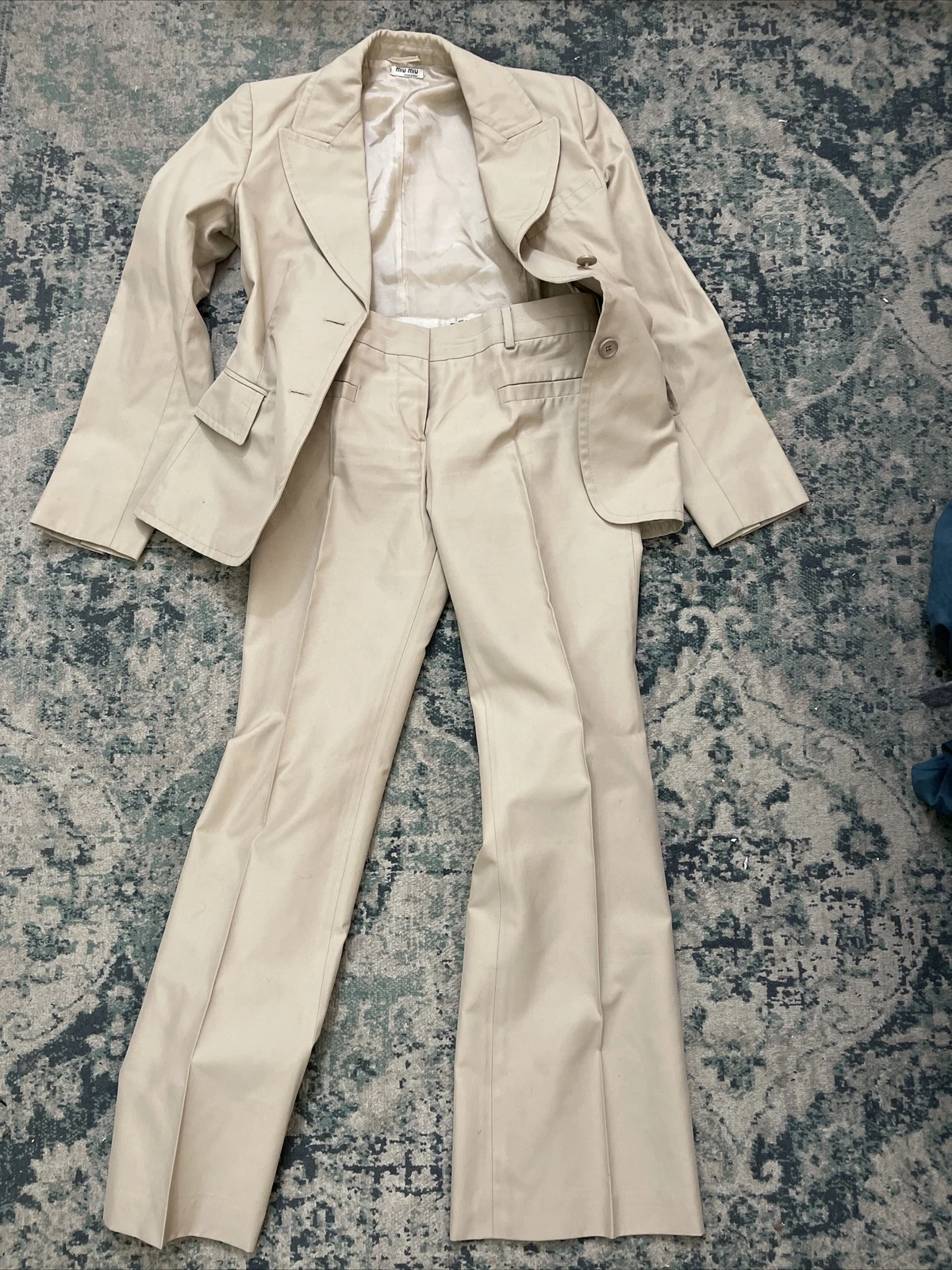 Giacca pantaloni blazer MIU MIU donna beige cachi tuta 2 pezzi taglia 40 38 Italia