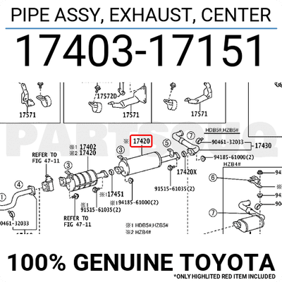 1740317151 Genuine Toyota PIPE ASSY, EXHAUST, CENTER 17403-17151 
