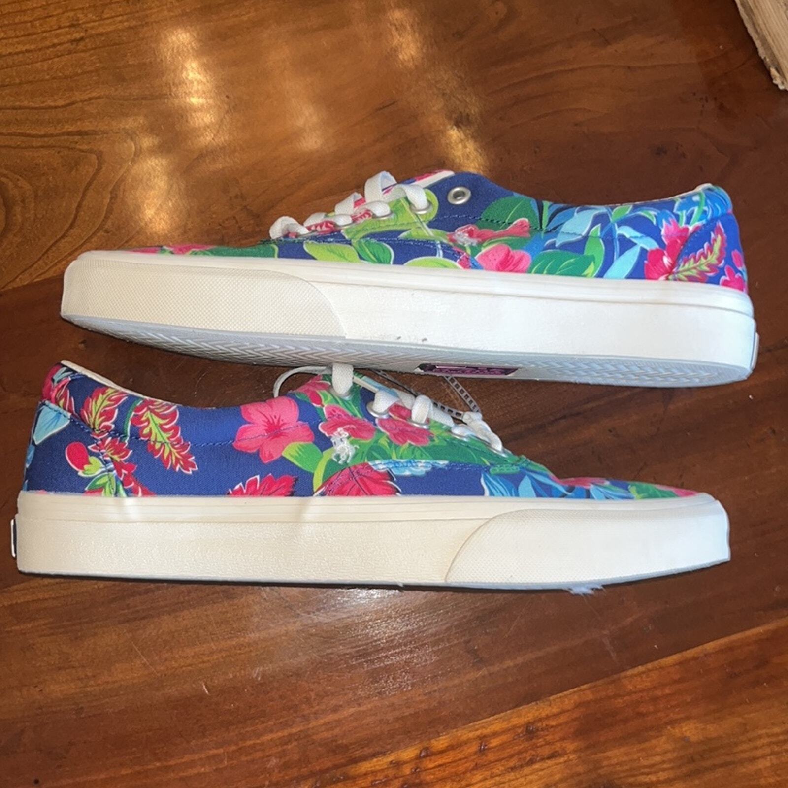 Polo Ralph Lauren Keaton Pony floreale uomo tela scarpe basse sneakers taglia 9