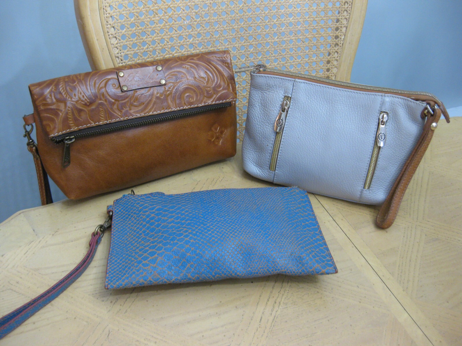 Lot of 3 Leather Wristlets Small Handbag Valentina, L.K. Berlin