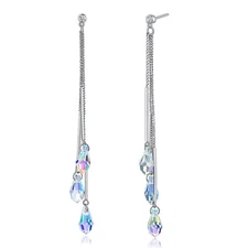 18k White Gold Plated Aurora Borealis Teardrop Cut Crystal Drop Earrings