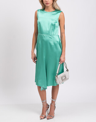 RRP  745 M MISSONI Satin Midi Dress IT40 US4 UK8 S Green Wool Blend Draped Sides
