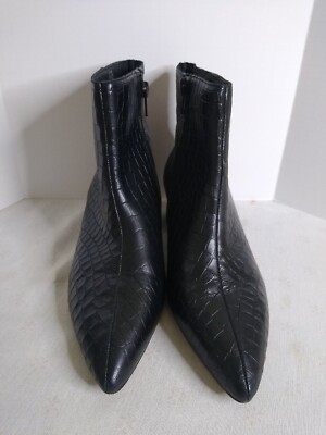 Women's Corso Como Italian Leather Snakeskin Black Pointed Toe Boots 5.5