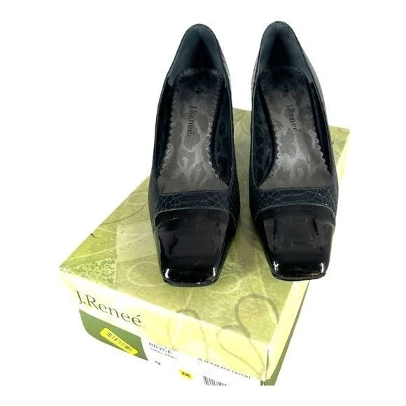 Zapatos de tacón J Renee para mujer 9 charol negro estampado de serpiente Bryce maduros Foto 3 de 4